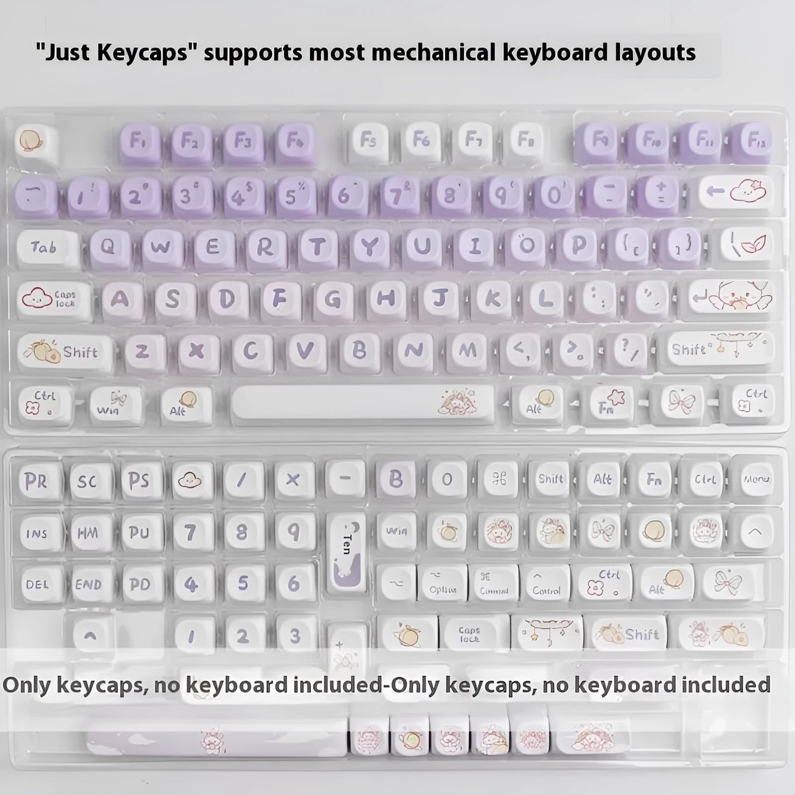 PBT gradient purple rabbit keycap set with sublimation printed custom coeco design for mechanical keyboards