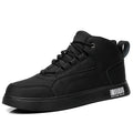 Men's white mid-top casual lace-up shoes with round toe and rubber sole.