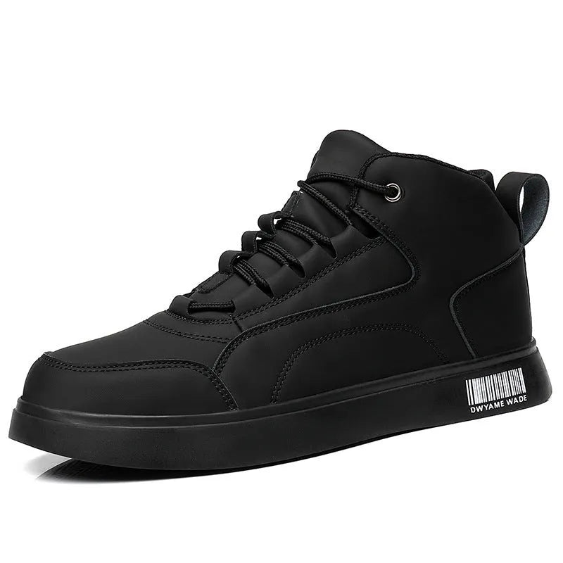 Men's white mid-top casual lace-up shoes with round toe and rubber sole.