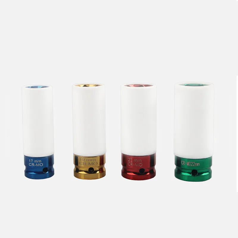 45# steel pneumatic wrench hexagon socket in 17mm, 19mm, 21mm or 22mm size.