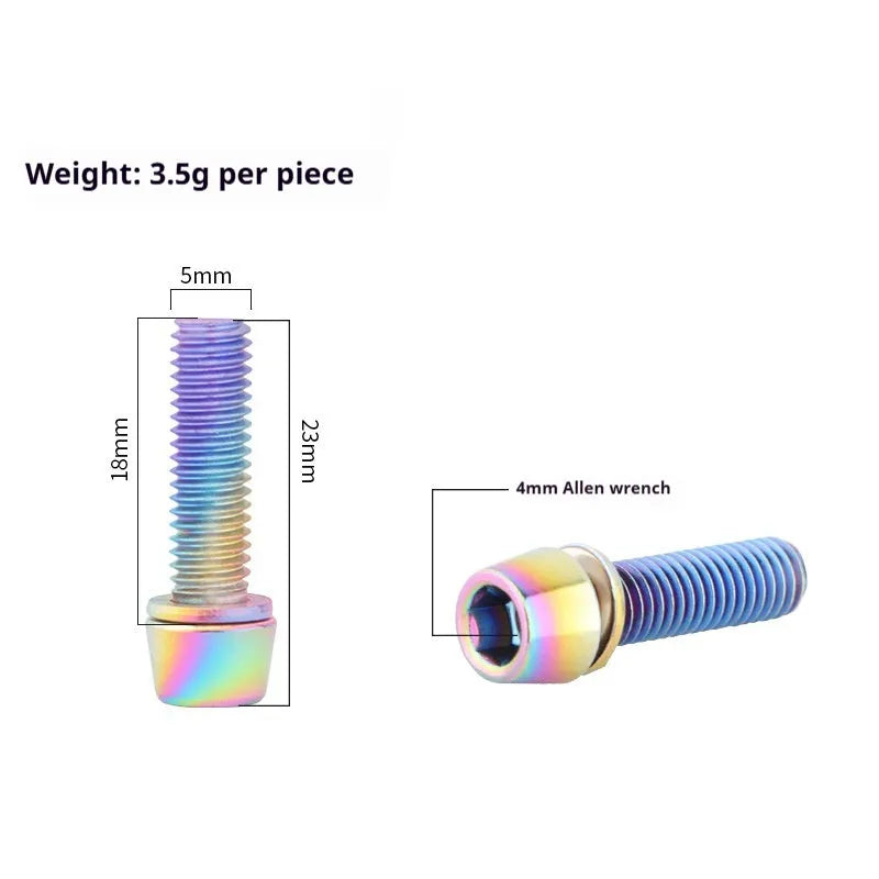 Six stainless steel mountain bike handlebar screws in seven colour options on packaging card