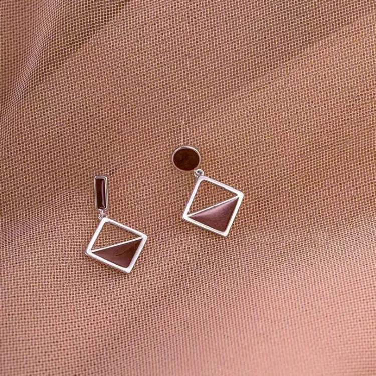 Brown asymmetrical 925 sterling silver stud earrings with love motif and electroplated finish, set of 2