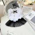 White yarn skirt princess-style dog dress for small dogs, shown on a mannequin.