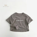 Children's short-sleeve cotton T-shirt in apricot and gray, loose casual fit, suitable for 80-130cm height kids