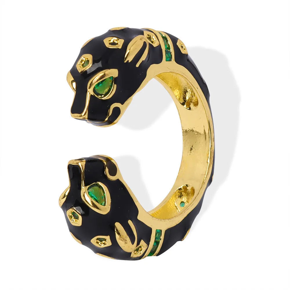 Women's black cheetah pattern open geometric ring size 7 copper electroplated