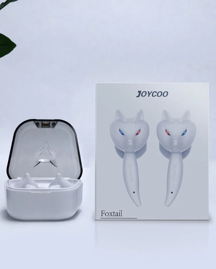 Cartoon fox Bluetooth wireless headset in red or white with double stereo earplugs and Bluetooth 5.0