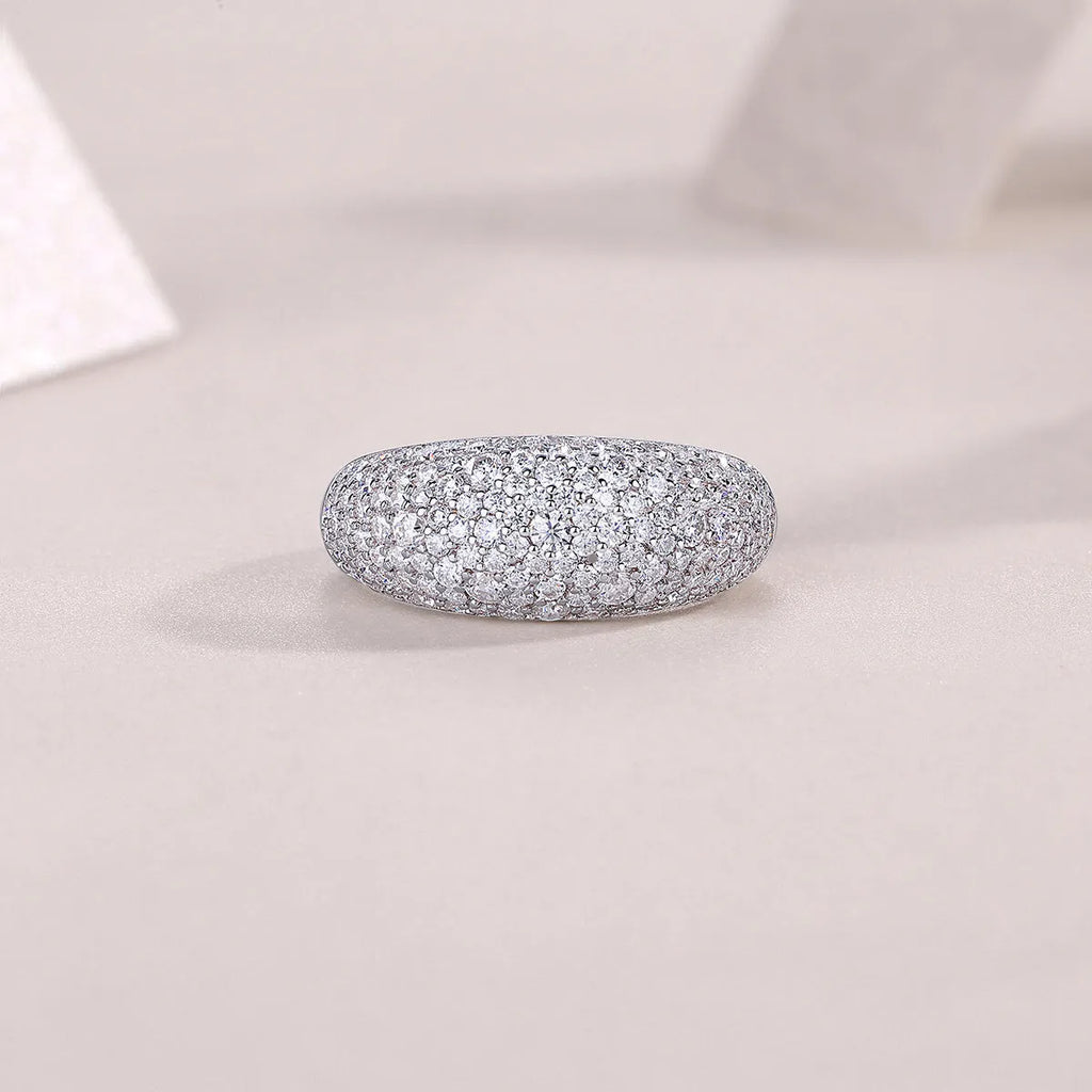 Moissanite wedding ring set in S925 silver with platinum plating, starry night design, on a white background