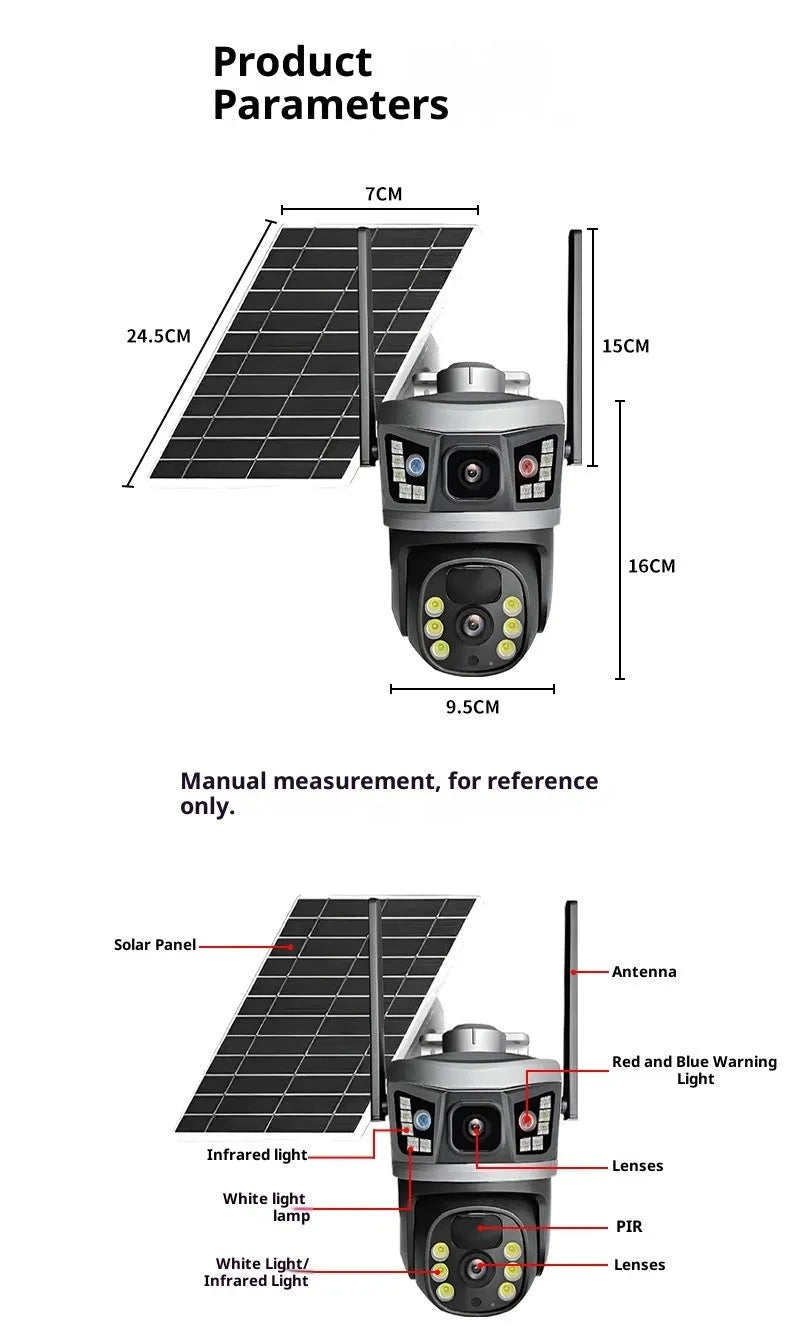 10x zoom monitoring camera ball machine with solar panel and ABS housing