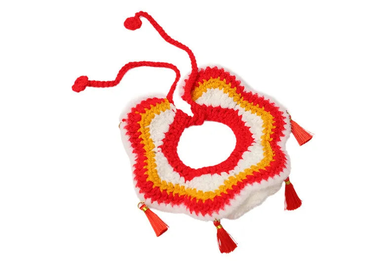 New Year pet scarf collar in Lion Dance Blessing design for cat or dog, size S or M, festive autumn winter accessory
