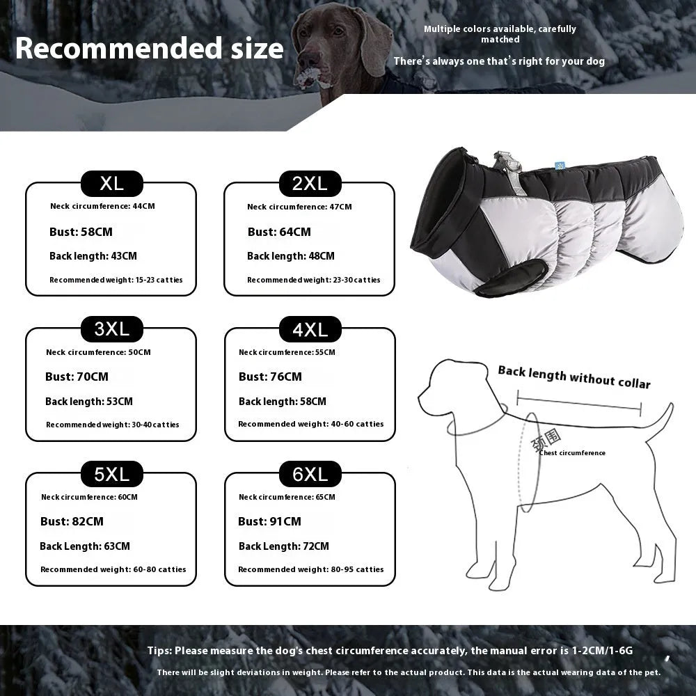 Waterproof reflective winter coat for large dog in red colour with fleece lining