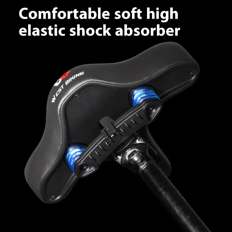 Black leather bicycle seat cushion with thick foam padding on a bike saddle.