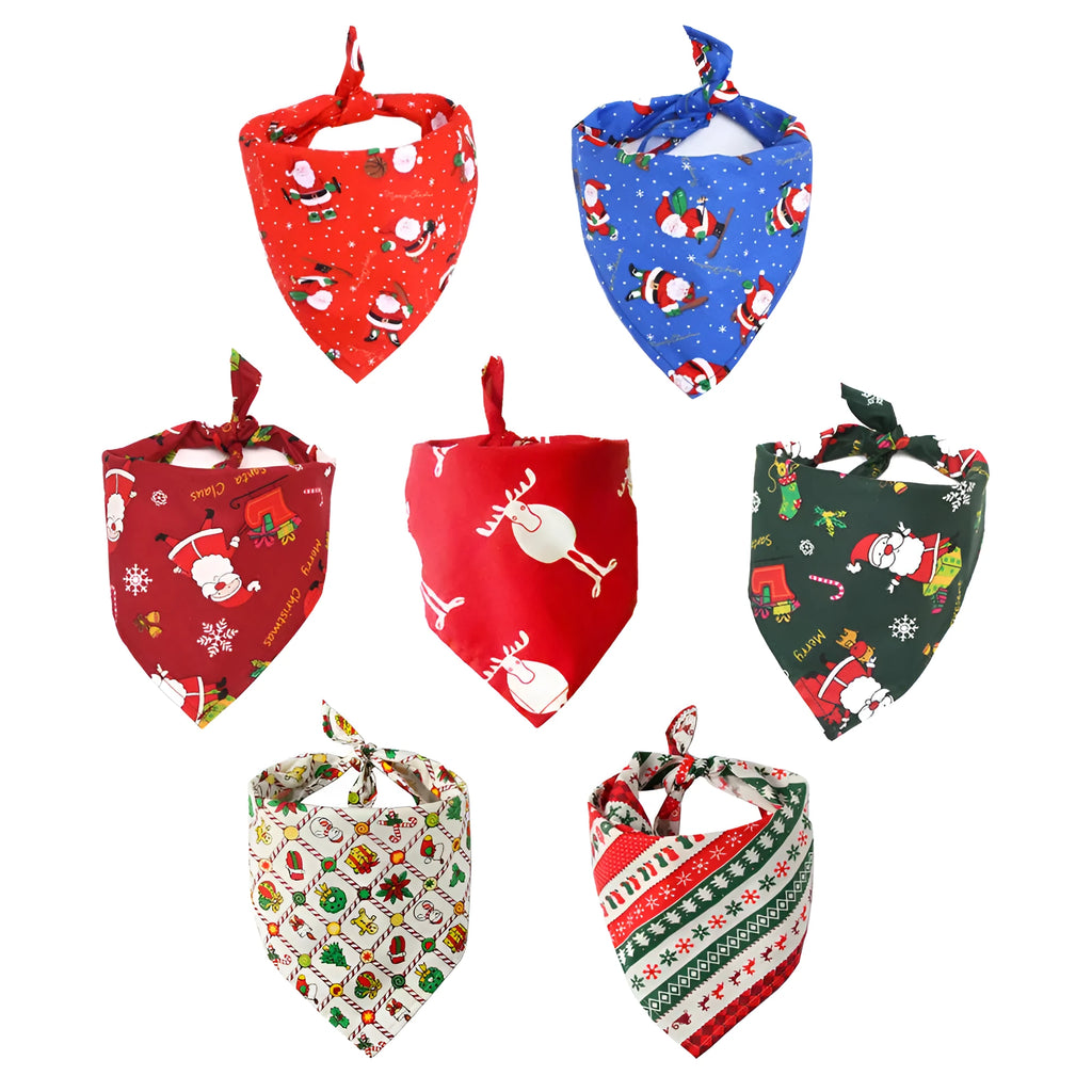 Cotton triangle pet scarf bib in Christmas Stripes pattern, 45x45x65cm, 46cm neck fit, 17g weight