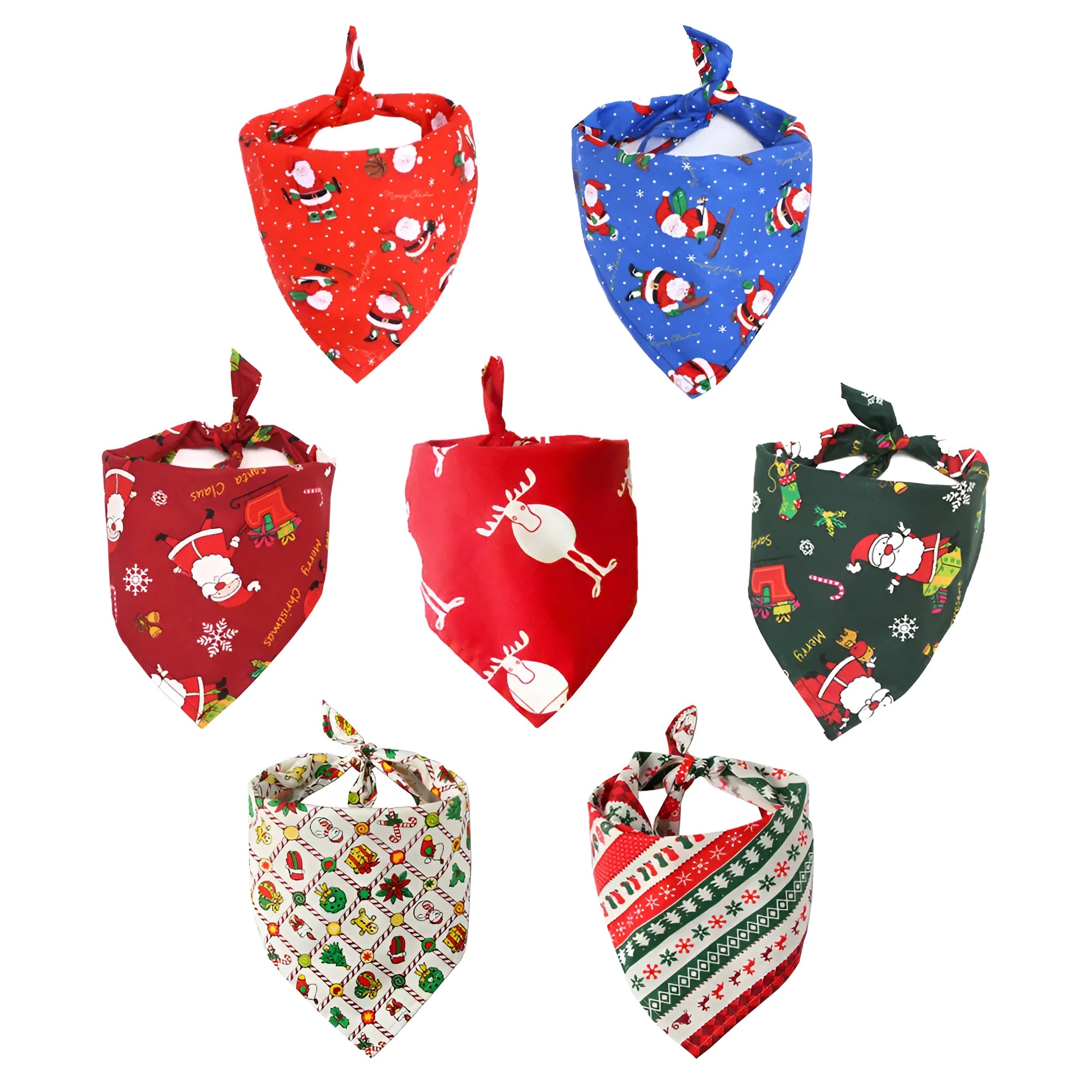 Cotton triangle pet scarf bib in Christmas Stripes pattern, 45x45x65cm, 46cm neck fit, 17g weight