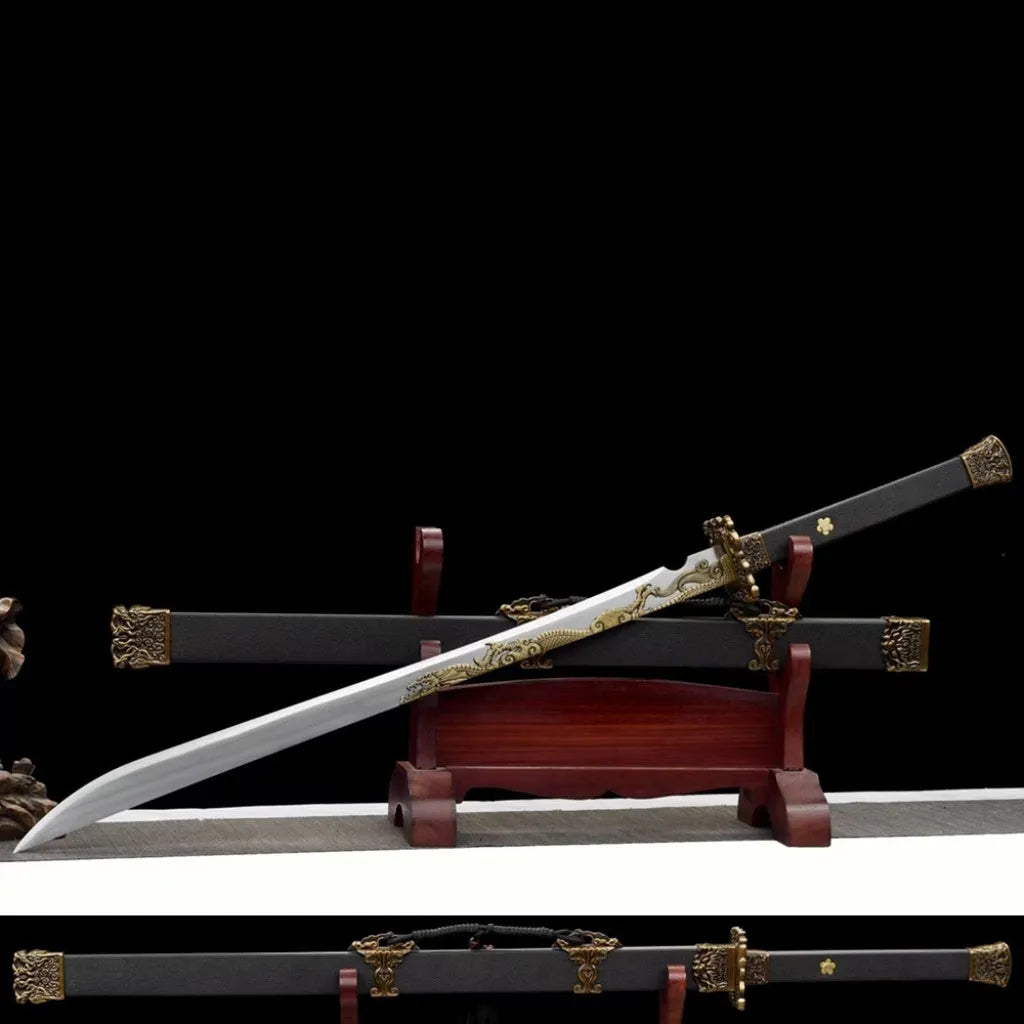 Tang Heng Dao integrated manganese steel decorative sword with solid wood leather scabbard and rope-wrapped handle, 107cm length