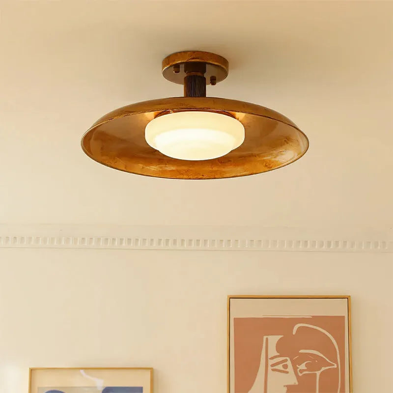 American retro alloy ceiling lamp in copper finish for foyer or balcony