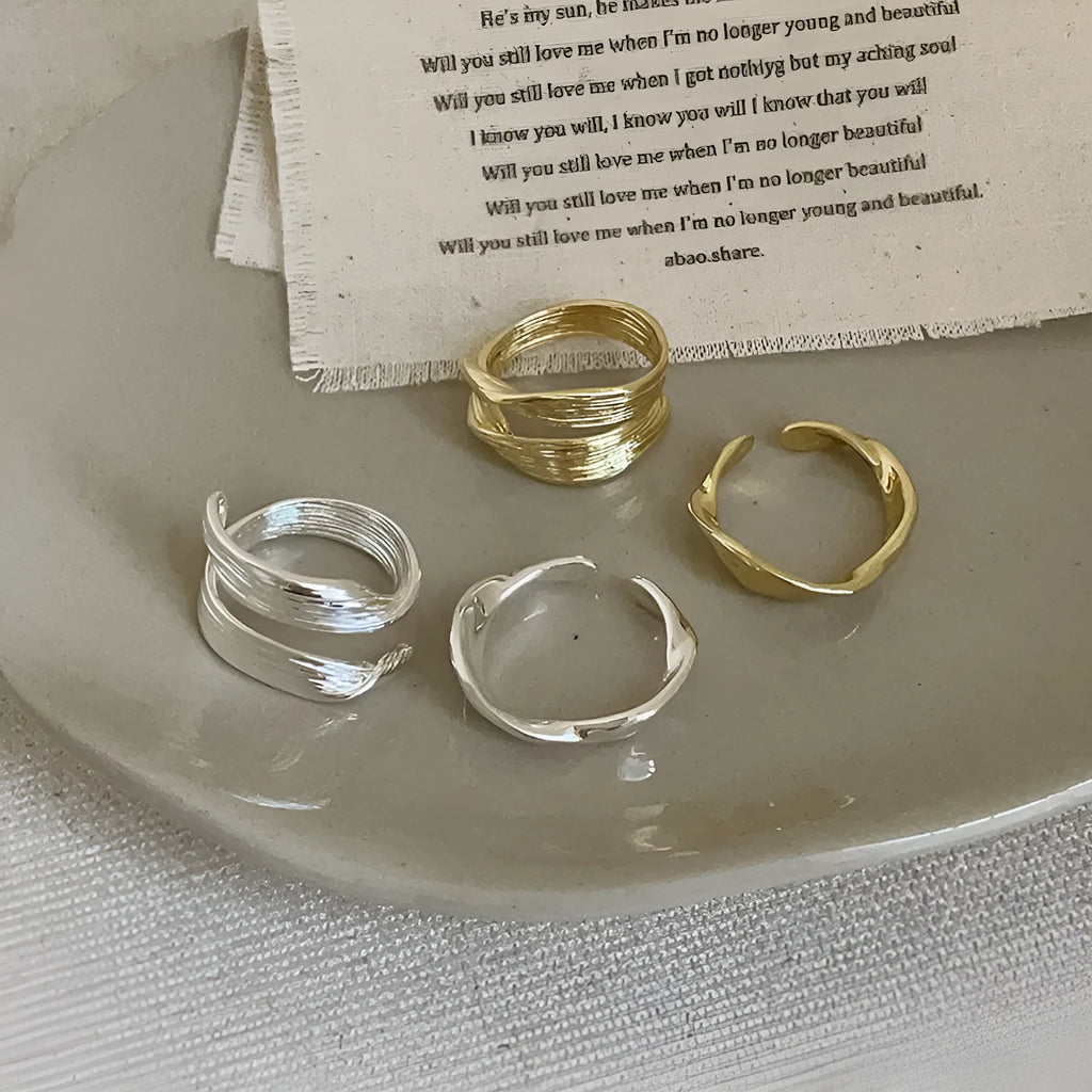 Irregular metal open ring for women gold and silver electroplated copper geometric shape