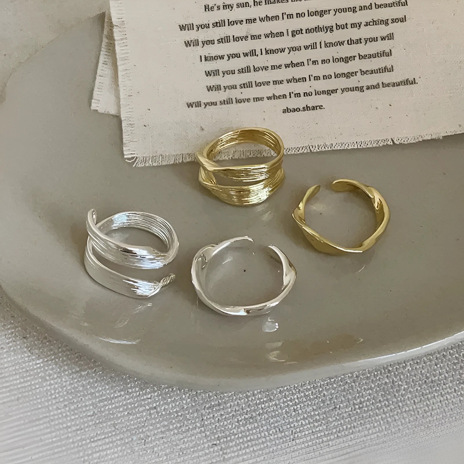 Irregular metal open ring for women gold and silver electroplated copper geometric shape