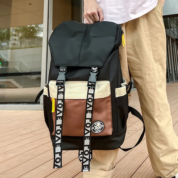 Colour matching Oxford cloth backpack shown in black, green, and red colour options