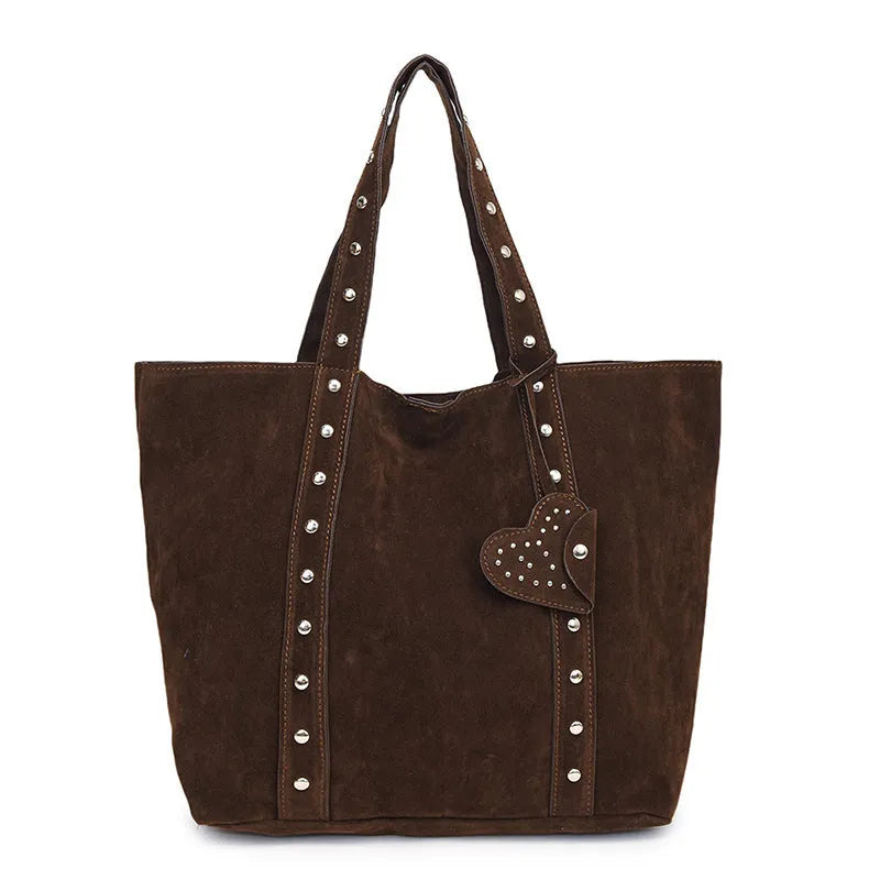 PU leather tote bag with double shoulder straps in horizontal square design with sandwich pockets