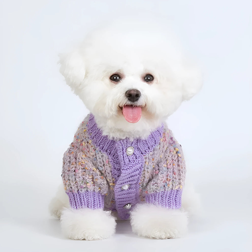 Purple polyester dog cardigan sweater for XL and XXL sized pets