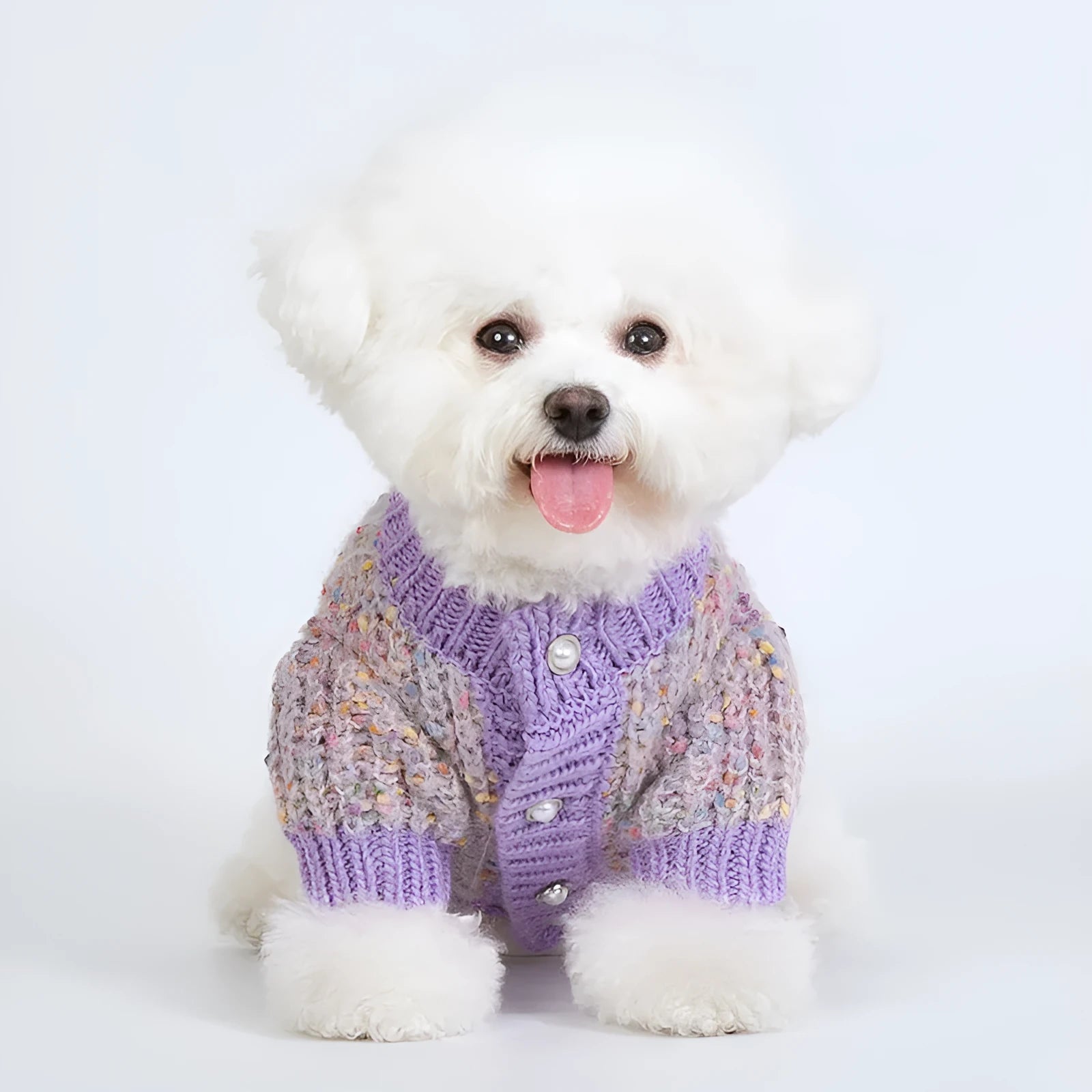 Purple polyester dog cardigan sweater for XL and XXL sized pets