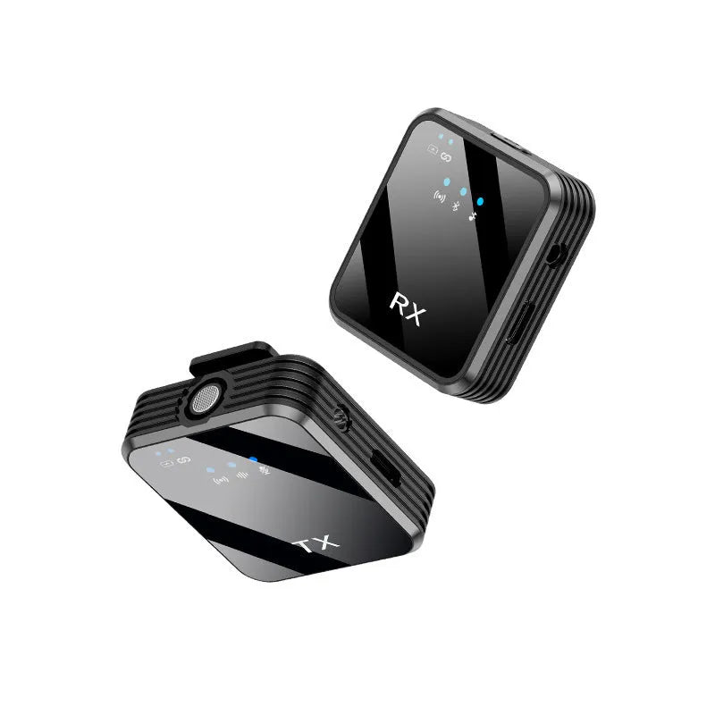 Wireless collar clip microphone with receiver, transmitter, windproof sweater and monitoring headset, 46.8*43*13.6mm, 20Hz-20KHz