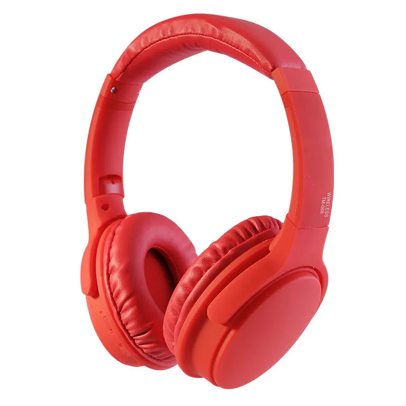 Bluetooth 5.0 wireless over-ear headset in black with padded headband and ear cushions