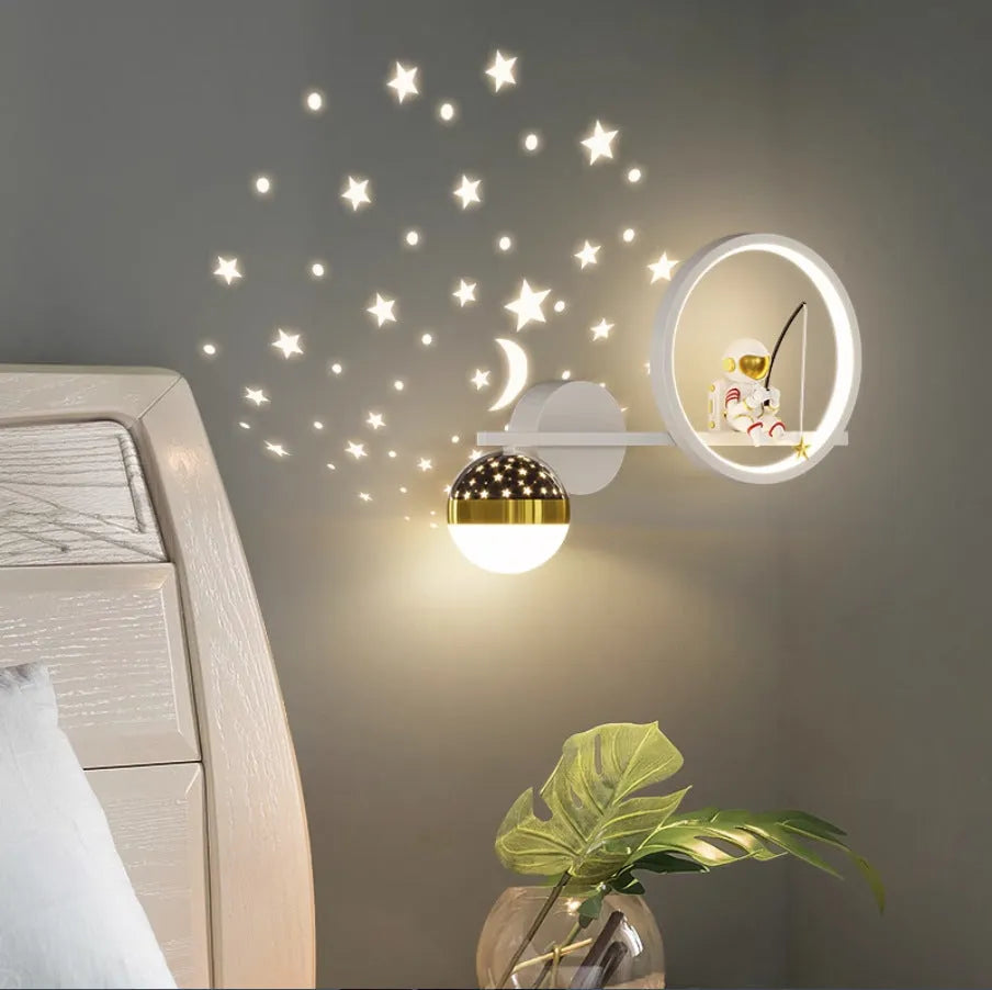 Cartoon astronaut and star sky ball bedroom bedside lamp in Nordic style, available in multiple colours