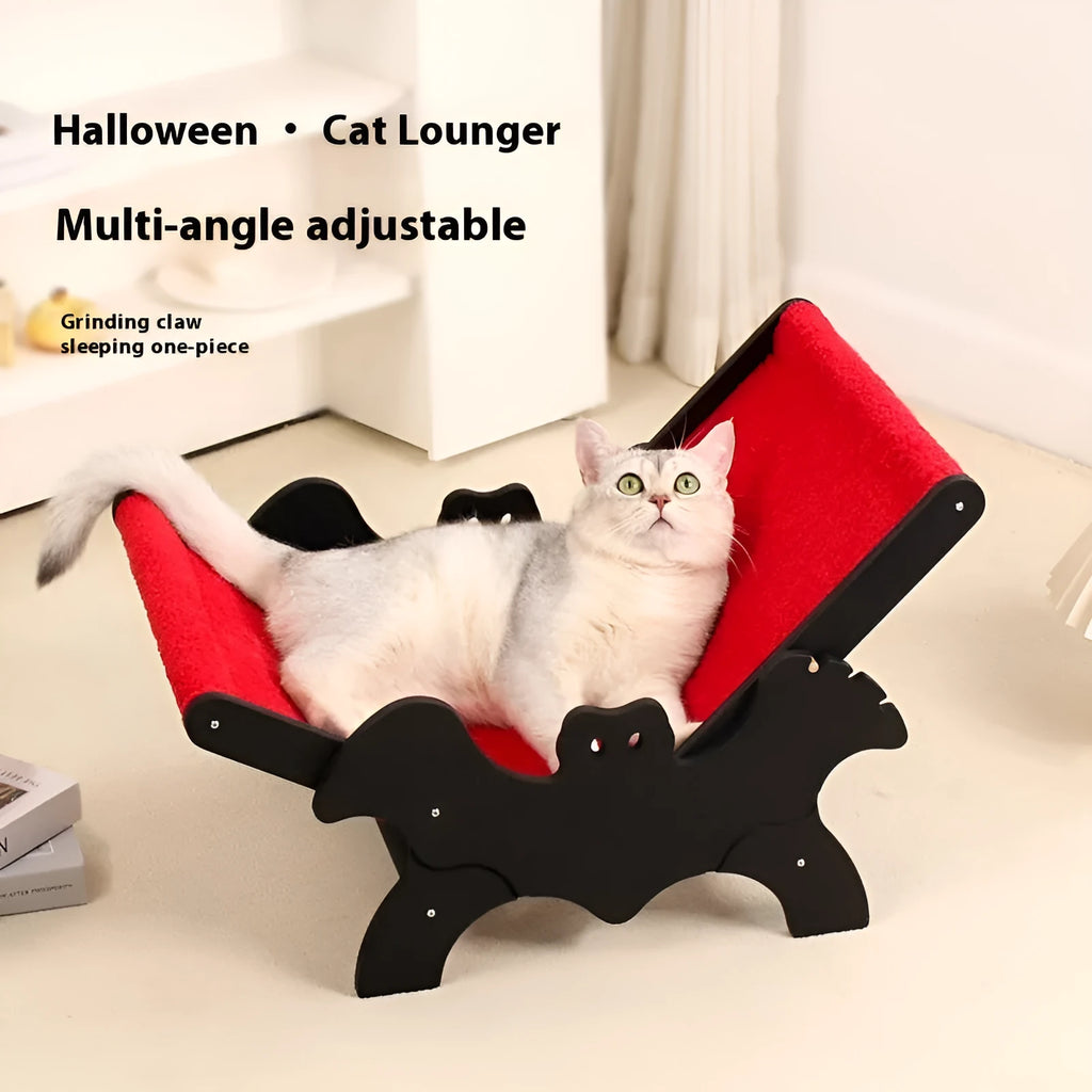 Wooden cat recliner lounge chair MW-054 in black and red Halloween colours