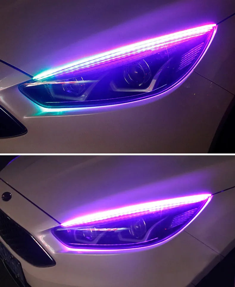 RGB LED daytime running light strip with remote control for General Motors cars in 30cm, 45cm, 60cm sizes.