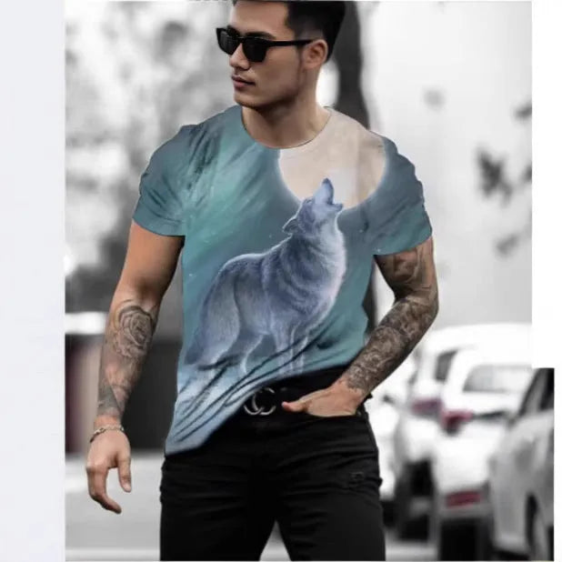 Retro 3D animal print men's short-sleeved t-shirt in thin bird eye cloth fabric