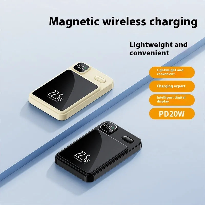 Lightweight PVC magnetic wireless 22W fast charge power bank 10000mAh with power percentage display in white