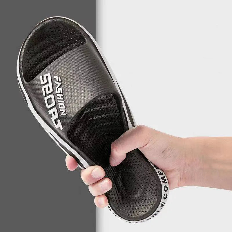 Unisex non-slip PVC beach bathroom slippers in black, open toe, youth trend style