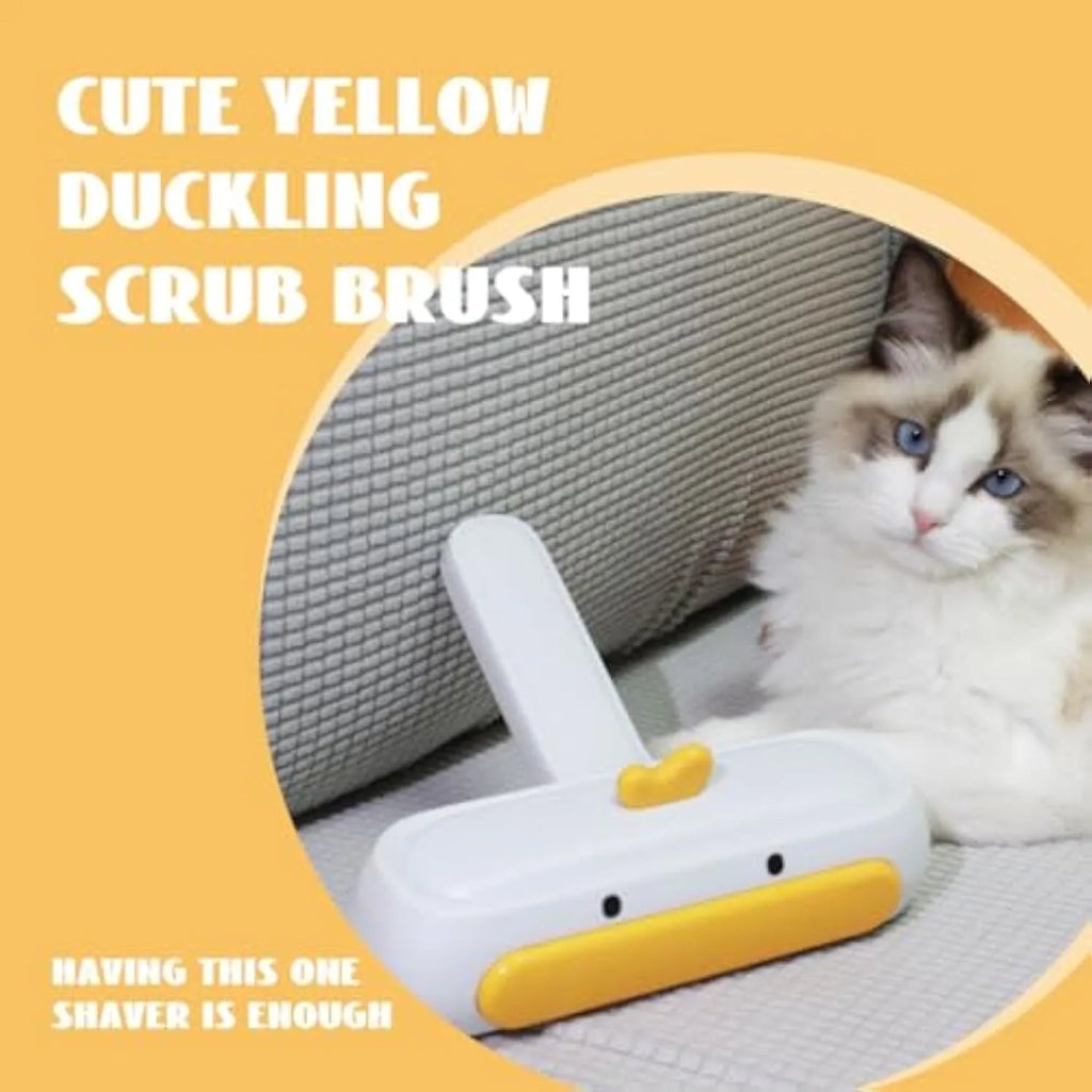Manual pet hair remover tool with yellow duck design and polyester bristles