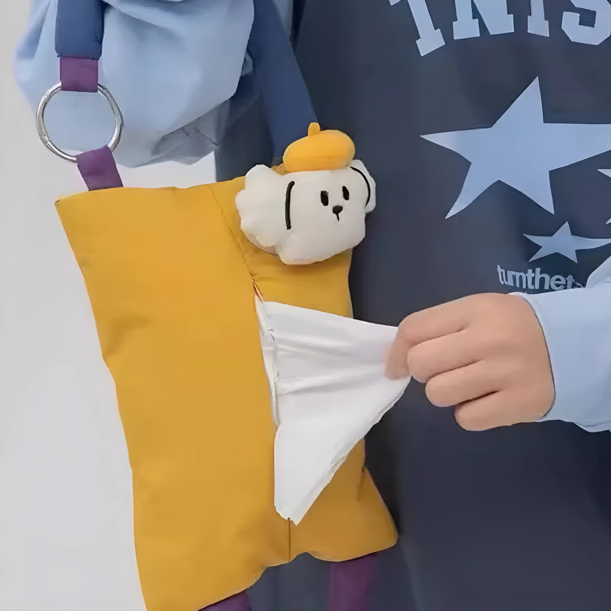Hanging plush car tissue buggy bag in 25x19cm size with hat dog and baby crocodile colour options