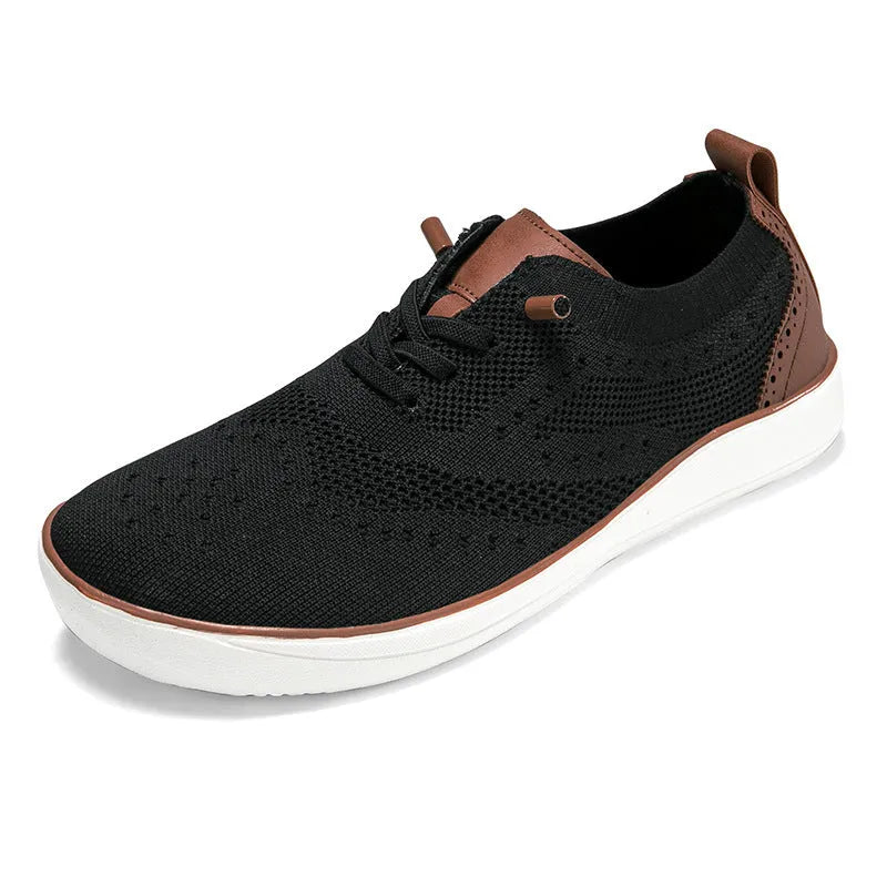 Widened big wide last mesh walking shoes for men, fabric upper, EVA sole, flat heel, round toe, low top, available in black
