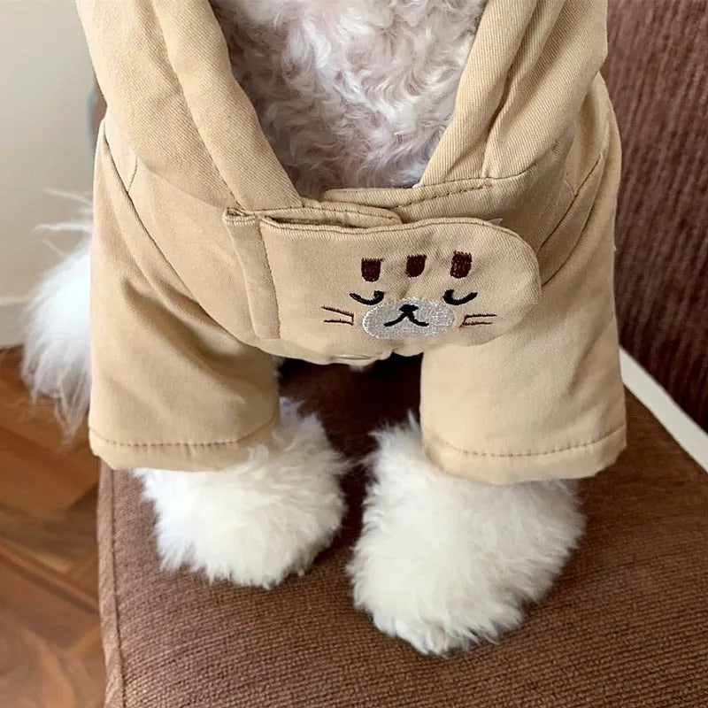 Pet coat for small puppies and cats in beige, Cloud Blue, or brown, sizes XS to XL