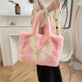 Cartoon rabbit ears plush shoulder bag in various colours showing large capacity tote design