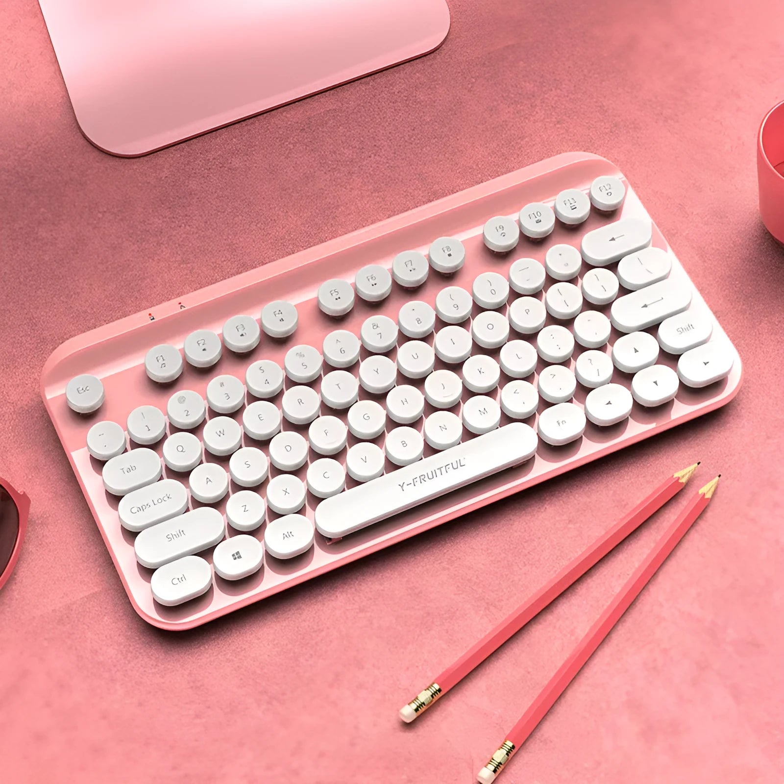 Mini 2.4G punk wireless keyboard with 75 keys, compact 30cm size, available in white pink blue green