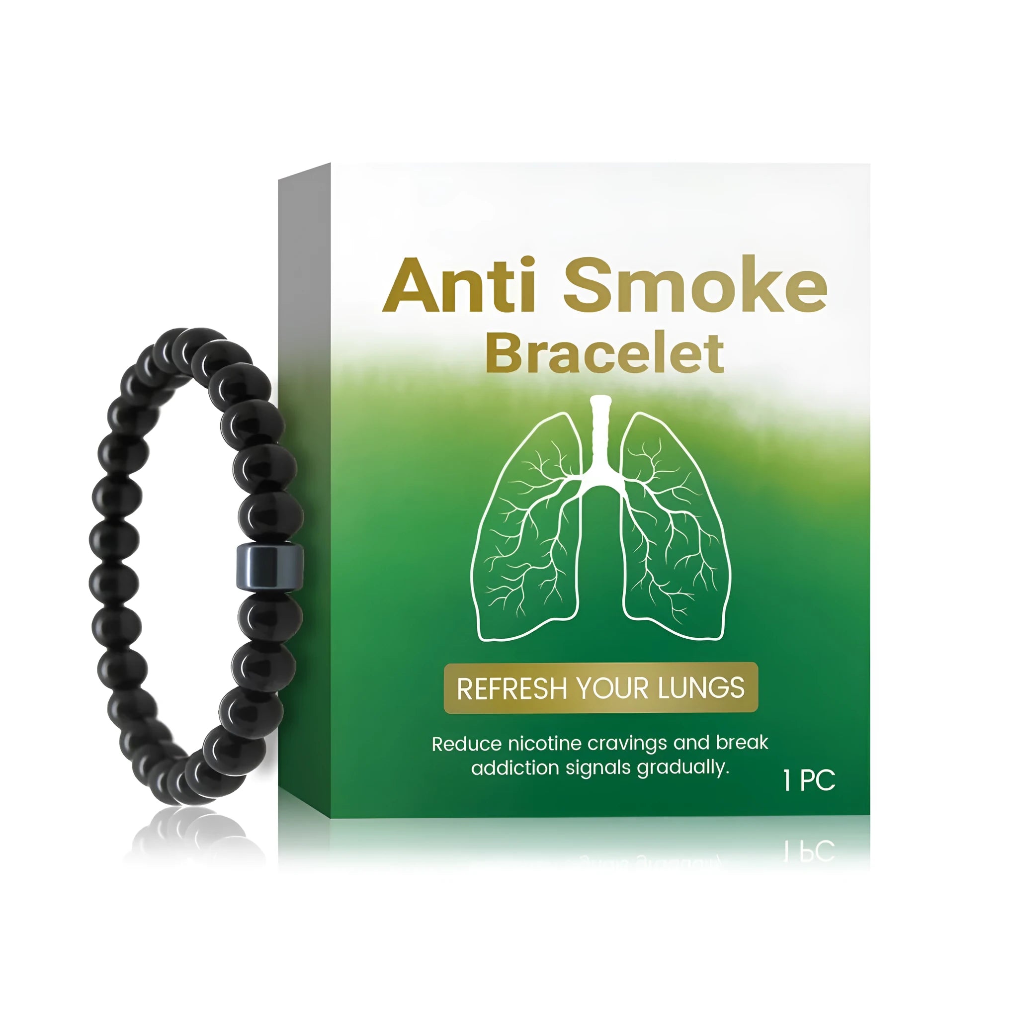 Men's glass smoke prevention bracelet with black gallstone accents on adjustable band