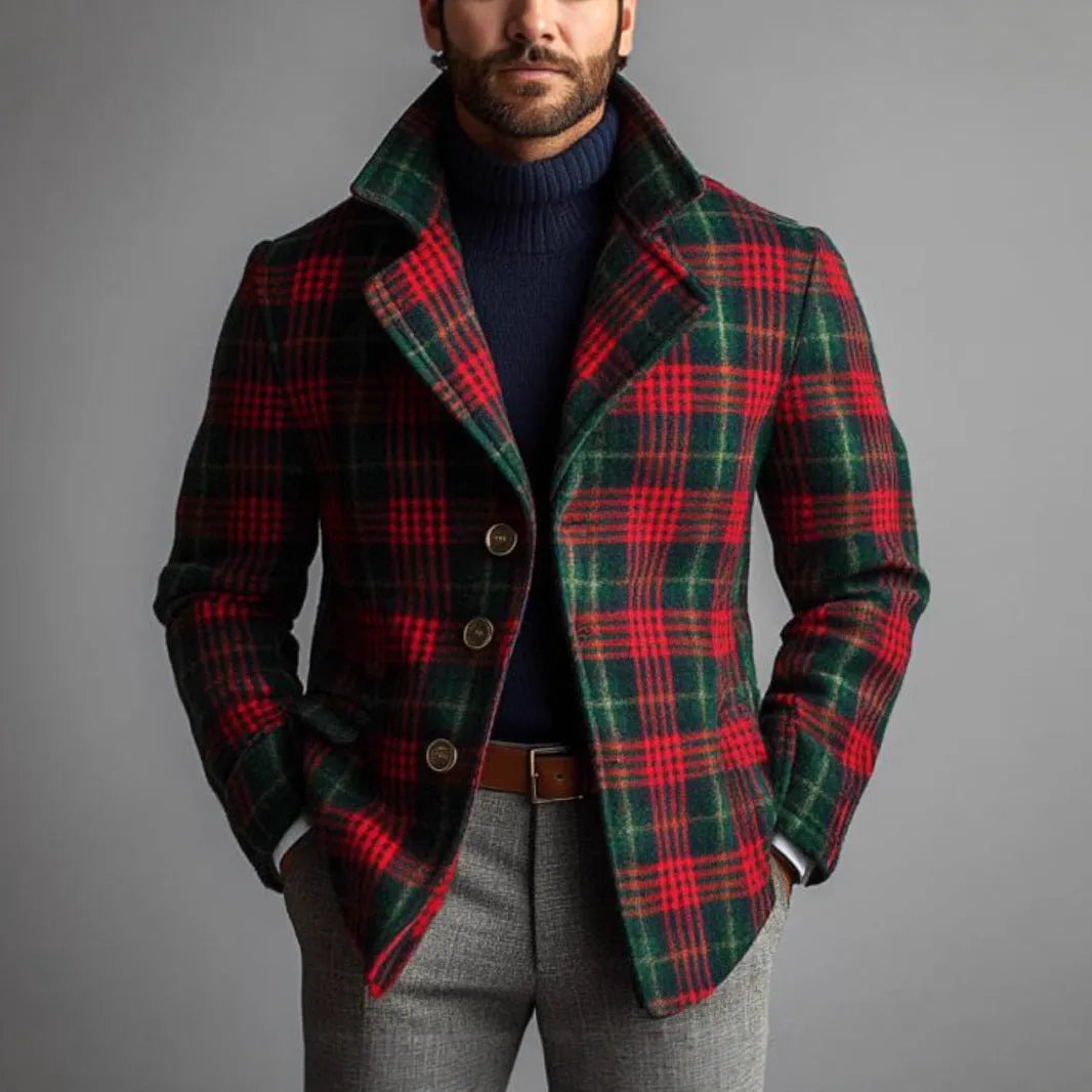 Men's retro red striped jacket, slim fit, long sleeve, cotton blend, polyester lining