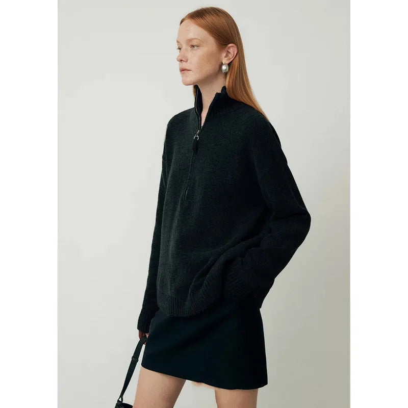 Black loose lapels wool bandage dress with long sleeves on a model