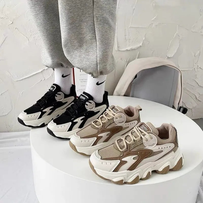 Women's colourblock sneakers in black with cross shoulder strap, mesh upper, super high heel above 8cm