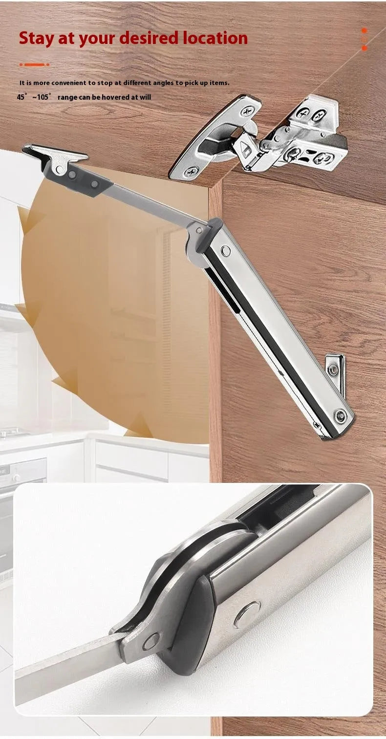 Cold rolled steel cabinet support rod with spring jackstay in stainless steel natural colour.