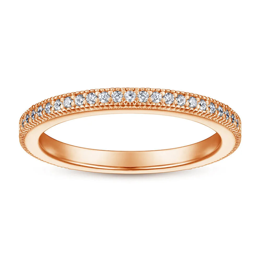 S925 sterling silver micro-inlaid zircon ring in rose gold colour, geometric design, women's size 7