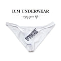 White low waist polyester triangle shorts laid flat, showing briefs style and plain weave fabric.