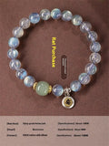 Moonstone women's bracelet with 8mm beads showing Thousand-Hand Kwan-yin mouse zodiac design and electroplated metallic finish