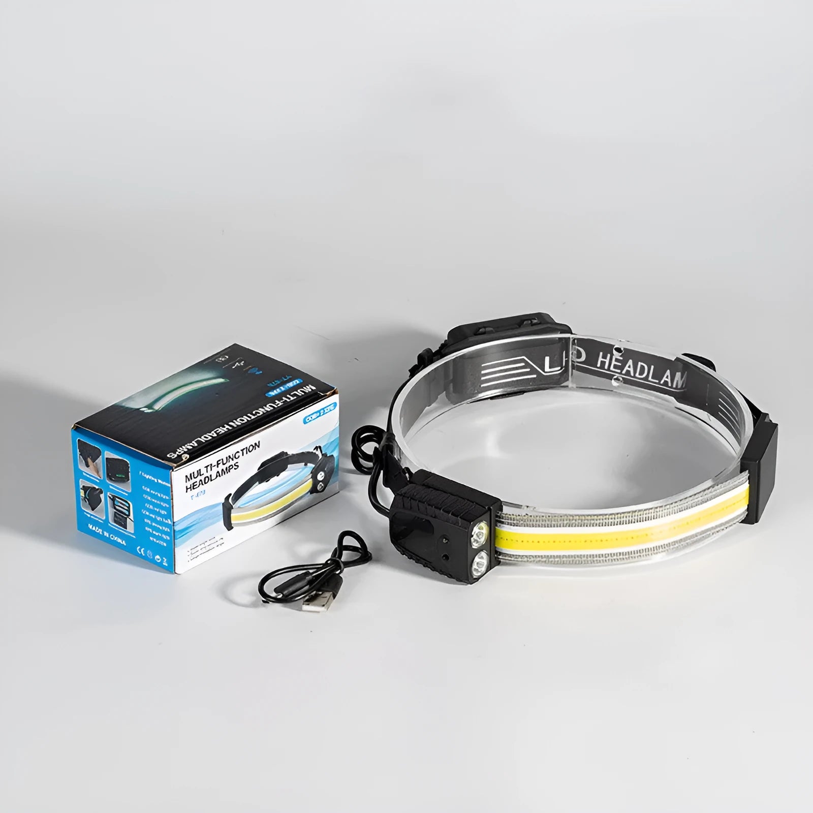 Black multifunctional headlamp with gesture control and Type-C charging port