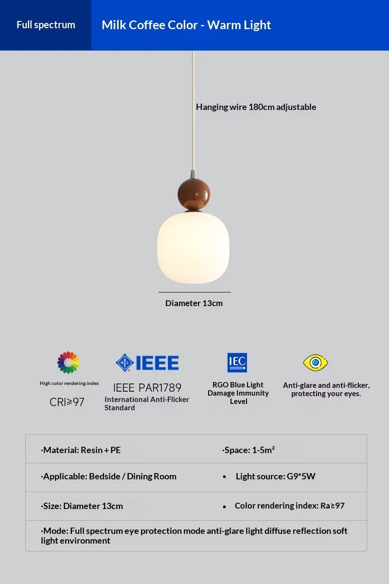 Minimalist wrought iron bedside pendant lamp with LED light for bedroom or study, available in four colours and two light styles.