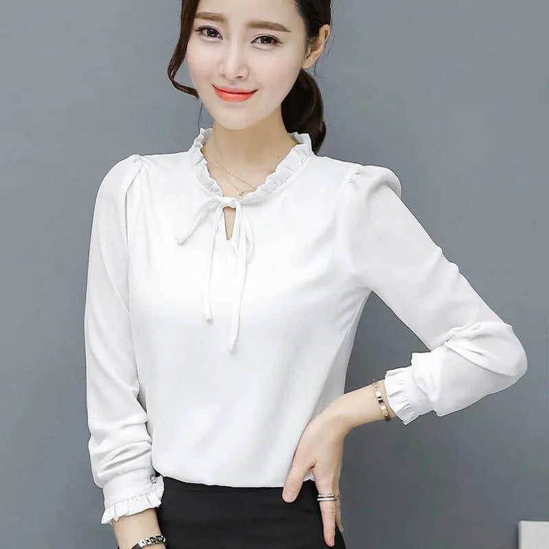 Loose plus size chiffon shirt for women with long sleeves in rose red colour